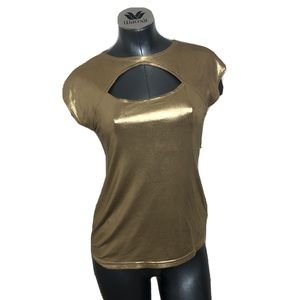 Joseph Ribkoff Sexy Gold Top Shirt Short Sleeve Size 6